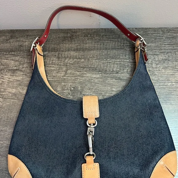 Coach J3K 8932 Y2K Denim and Tan leather Hobo Bag with red tag EUC - Picture 4 of 16